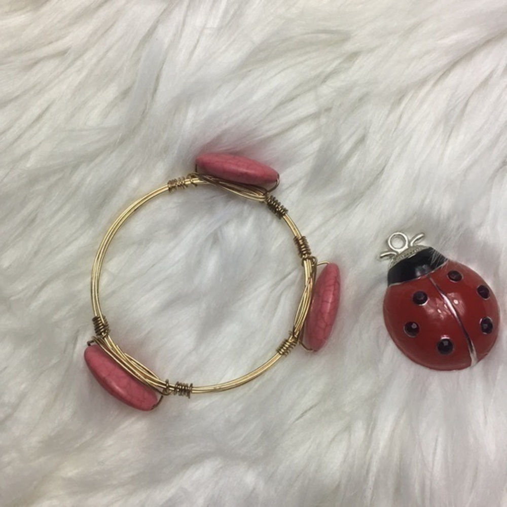 Faux stone, wire bangle, 10” around, GUC.